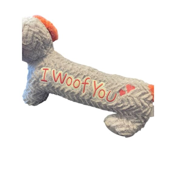 Hug Fun Gray Pink I Woof You Dachshund Puppy Dog Stuffed Animal Plush 18" Long - Picture 7 of 9